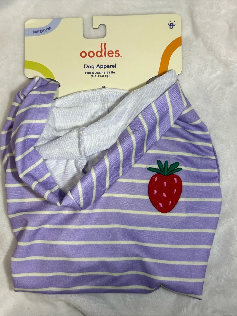 Oodles Purple Striped Strawberry Dog Hoodie Sweatshirt Medium & Large